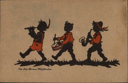 Three Boys Making Music Silhouettes Postcard Postcard