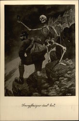 Man on a Mountain with a Skeleton Postcard