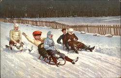 Couples Sledding in the Snow Postcard Postcard