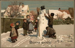 Group of Children Making a Snowman Snowmen Postcard Postcard