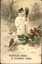 Snowman and Birds on a Branch Postcard