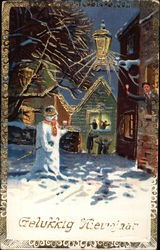 Christmas Scene with Snowman & Bell Ringers Snowmen Postcard Postcard