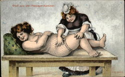 A Maid Giving a Massage to a Large Woman Postcard