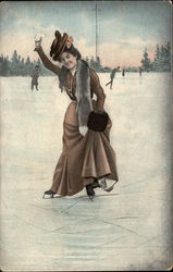 Woman Ice Skating with a Snowball Postcard