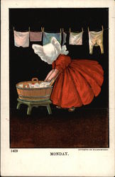 Child Washing Clothes Days of the Week Postcard Postcard