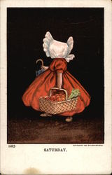 Saturday - Sunbonnet Girl wearing Red Days of the Week Postcard Postcard