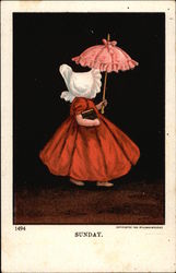 Sunday - Sunbonnet Girl wearing Red Days of the Week Postcard Postcard