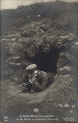 Artillery Observation Post -Soldier on Telephone Postcard