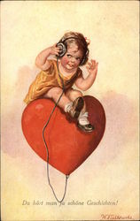 Child with Headphones sitting on a Heart Postcard