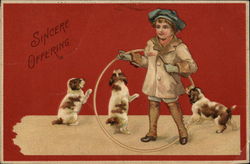 Sincere Offering - Boy with Puppies Postcard