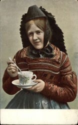 Woman with Tea Postcard