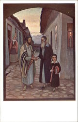 Jewish Men Talking in a Village Postcard