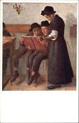 Jewish Boys Reading Postcard