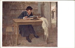 Man with Beard Reading at Library Table Men Postcard Postcard