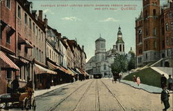 Fabrique Street Looking South, Showing French Basilica and City Hall Postcard