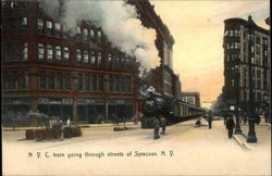 NYC Train going through Streets of Syracuse, NY Trains, Railroad Postcard Postcard