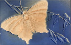 Beige Butterfly on Blue Background with Branches Postcard Postcard