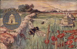 Bee's Flying to Beehives in a Field Postcard Postcard