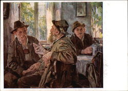 Men Talking while another Man Drinks Beer Postcard Postcard