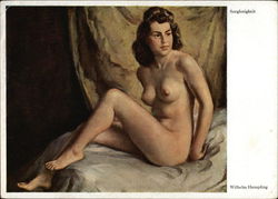 Nude Brunette Woman Sitting on Sheets Postcard