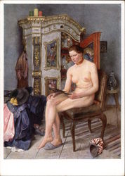 "Vanity" - Nude Woman Seated on Chair, HDK Postcard