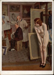 Nude Model Hiding in Artist's Studio HDK Risque & Nude Postcard Postcard