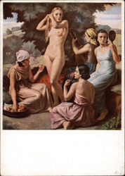 "The Senses" - Nude Woman standing among Four Maids, HDK Postcard