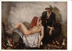 "Being and Perishing" - Old Woman Seated with Young Nude Woman Reclining Postcard