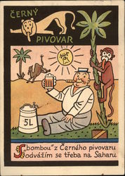 Cerny Pivovar "Bombou" z Cereho pivovaru Sodavazim se Treba na Saharu Postcard