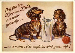 Two Dachshunds with Pipe, Tankard, and Red Yarn Postcard Postcard