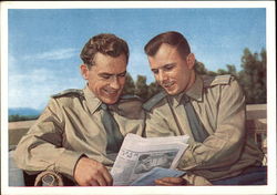 Two Soviet Soldiers reading the Newspaper Postcard