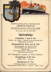 "Monte Olivia" - Hamburg Sudamerikanische - Menu Cruise Ships Postcard Postcard