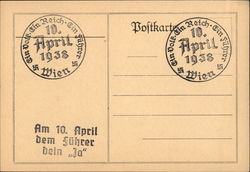 Austrian Postal Card April 10, 1938 Interesting Cancels Postcard Postcard