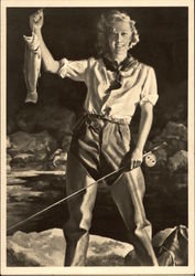 Blonde Woman in Waders Fishing Postcard Postcard