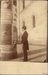 German Man Reading Bilboard Advertising Postcard