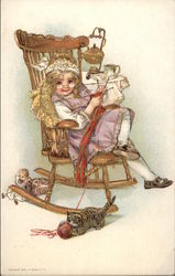 Little Girl in Rocking Chair with Cat Postcard