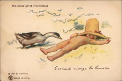 The Duck After the Worms Children Postcard Postcard