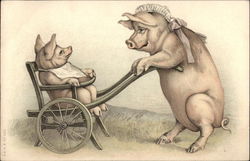 Pig with Baby in Stroller Pigs Postcard Postcard