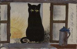 Black Cat in A Window Postcard