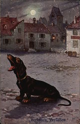 Painting on Dachsund Howling at Moon Postcard