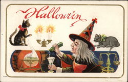 Witch Mixing Potion Halloween Postcard Postcard