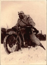 Photo: Nazi Soldier on Motorcycle in Snow Nazi Germany Postcard Postcard