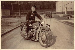 Photo: Nazi Soldier on Motorcycle Postcard