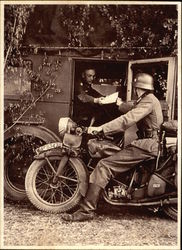 Photo: Nazi Soldier delivering Mail on Motorcycle Postcard