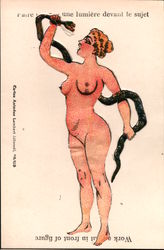 French Work A Light - Nude Woman with Snake Postcard