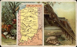 Map of Indiana Inset with Farming Scenes Coffee & Tea Trade Card Trade Card Trade Card