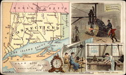 Map of Connecticut, Massachusetts, Long Island Sound with Worker Pictures Coffee & Tea Trade Card Trade Card Trade Card