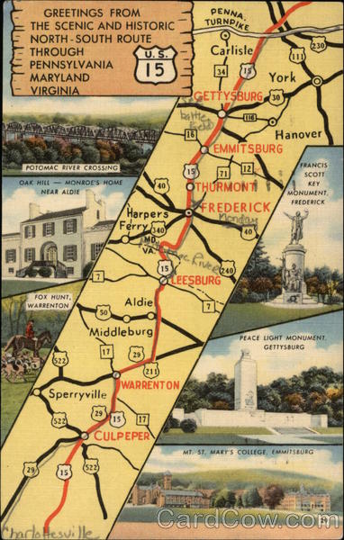 Route 15 Virginia Map Road Map - U.s.15 Pennsylvania, Maryland And Virginia Maps