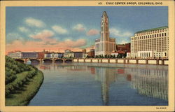 Civic Center Group on the Bank of Scioto River Postcard