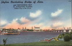 Skyline Overlooking Bridge of Lions & Matanzas Bay at the Oldest City in the USA Postcard